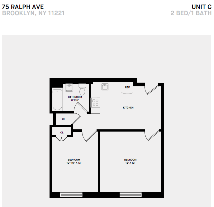 Floor plan for 2 beds, 1 bath, 550 sqft